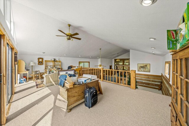 1011 Buffalo Rd, Jefferson City, TN 37760 - interior space with recessed lighting, a ceiling fan, lofted ceiling, and carpet floors