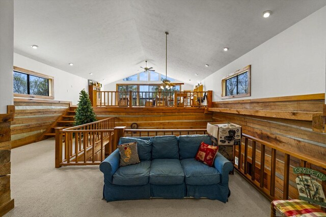 1011 Buffalo Rd, Jefferson City, TN 37760 - carpeted living area featuring recessed lighting, ceiling fan, and lofted ceiling