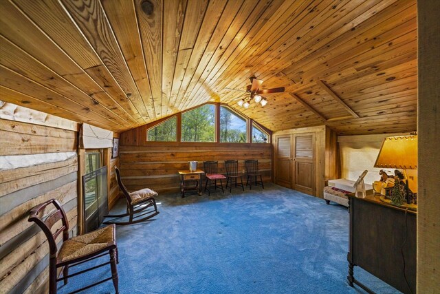 1011 Buffalo Rd, Jefferson City, TN 37760 - unfurnished room featuring vaulted ceiling, wood walls, carpet floors, and wood ceiling
