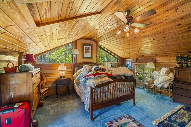 1011 Buffalo Rd, Jefferson City, TN 37760 - carpeted bedroom with wood ceiling, wood walls, lofted ceiling, and multiple windows