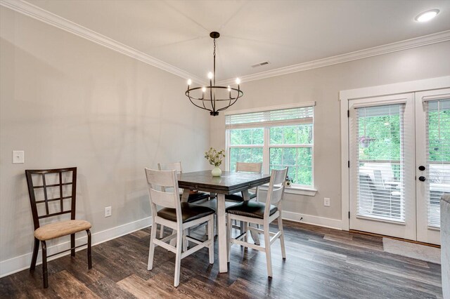 4130 Inlet Loop, Chattanooga, TN 37416 - dining area featuring a chandelier, french doors, ornamental molding, baseboards, and dark wood finished floors