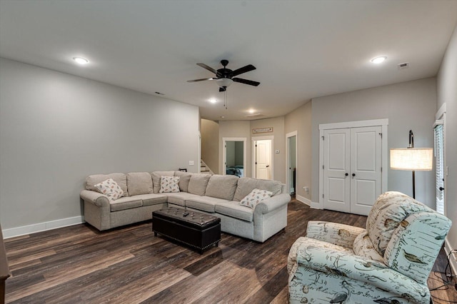 4130 Inlet Loop, Chattanooga, TN 37416 - living room featuring dark wood finished floors, stairs, ceiling fan, baseboards, and recessed lighting