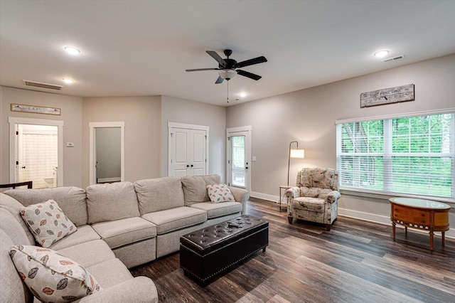 4130 Inlet Loop, Chattanooga, TN 37416 - living area with dark wood-type flooring, baseboards, plenty of natural light, recessed lighting, and a ceiling fan