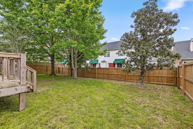 view of yard with a fenced backyard