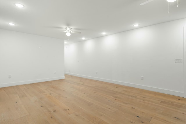 unfurnished room featuring recessed lighting, a ceiling fan, and baseboards