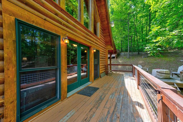 wooden deck with french doors