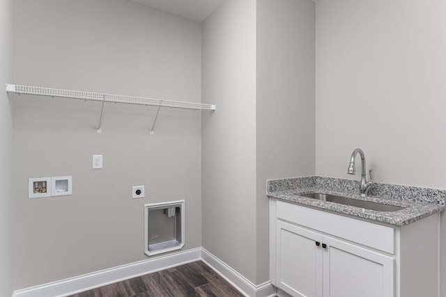 4644 Signal Forest Dr Unit 7, Signal Mountain, TN 37377 - laundry room with electric dryer hookup, a sink, baseboards, hookup for a washing machine, and dark wood-type flooring