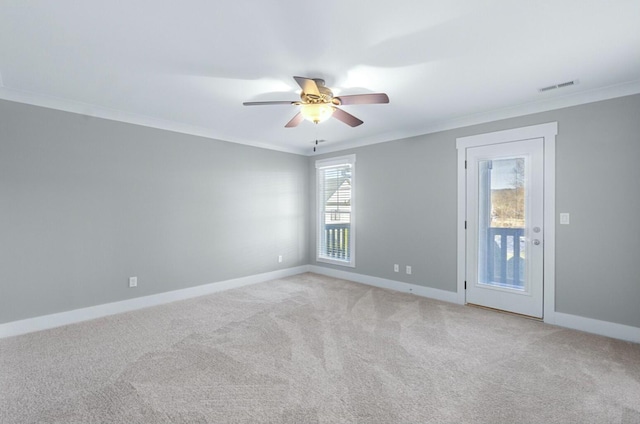 8520 Winter Refuge Way, Ooltewah, TN 37363 - unfurnished room featuring visible vents, ceiling fan, light colored carpet, and baseboards