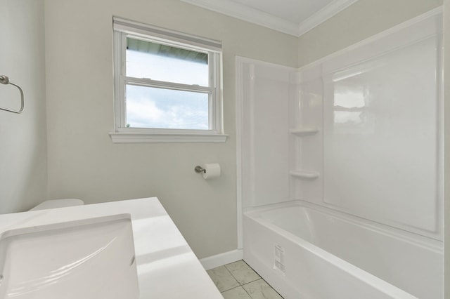 1680 Rolling Brook Dr NE, Cleveland, TN 37323 - full bath featuring baseboards, ornamental molding, washtub / shower combination, vanity, and toilet