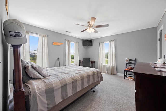 13111 Jones Gap Rd, Soddy Daisy, TN 37379 - bedroom with multiple windows, light colored carpet, and ceiling fan