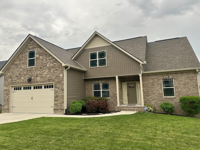 745 Soaring Eagle Cir, Hixson, TN 37343 - craftsman inspired home with board and batten siding, driveway, roof with shingles, and a front lawn