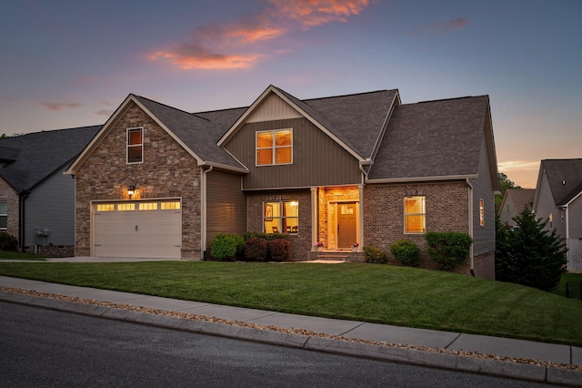 745 Soaring Eagle Cir, Hixson, TN 37343 - craftsman inspired home featuring a garage, stone siding, a shingled roof, concrete driveway, and a yard
