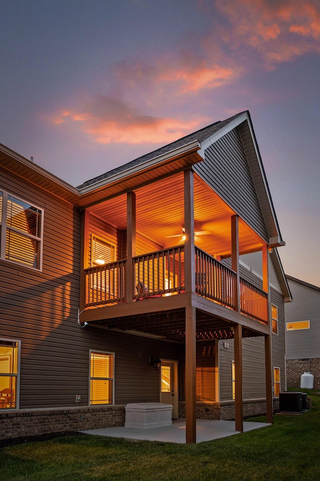 745 Soaring Eagle Cir, Hixson, TN 37343 - rear view of property featuring central AC unit, a patio area, a wooden deck, and a yard