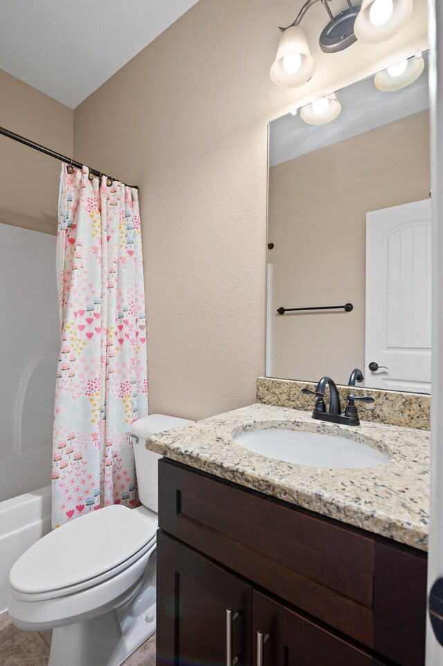 745 Soaring Eagle Cir, Hixson, TN 37343 - bathroom with toilet, shower / bath combination with curtain, and vanity