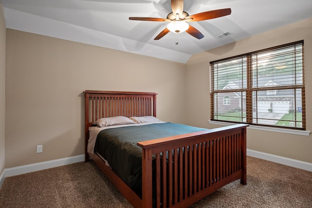 745 Soaring Eagle Cir, Hixson, TN 37343 - carpeted bedroom with baseboards, visible vents, ceiling fan, and lofted ceiling