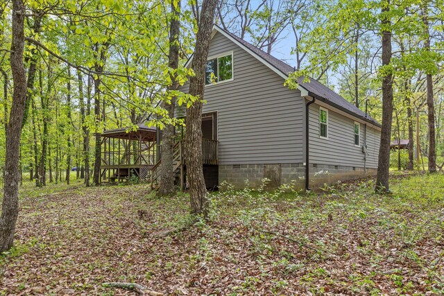 6475 Polly Ln, Signal Mountain, TN 37377 - view of side of property with crawl space, a wooden deck, and roof with shingles