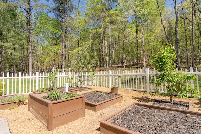 view of patio with fence and a vegetable garden
