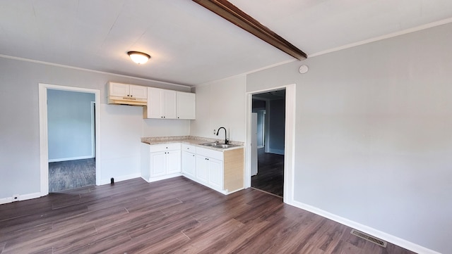 kitchen featuring dark wood-type flooring, light countertops, and a sink