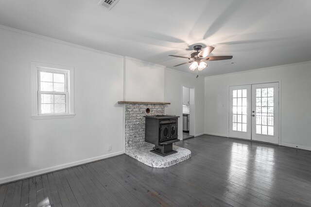 504 1st St, Lafayette, GA 30728 - unfurnished living room featuring a ceiling fan, baseboards, crown molding, and dark wood-type flooring