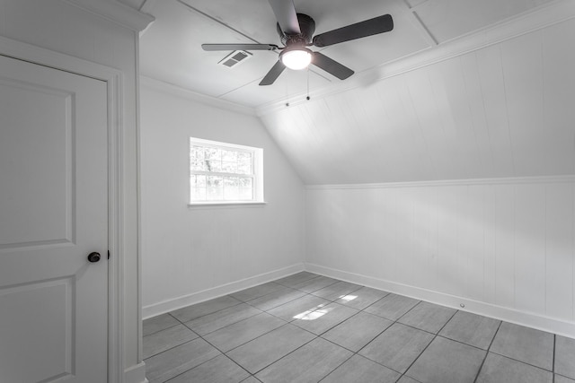 504 1st St, Lafayette, GA 30728 - bonus room featuring a ceiling fan, baseboards, tile patterned flooring, and lofted ceiling