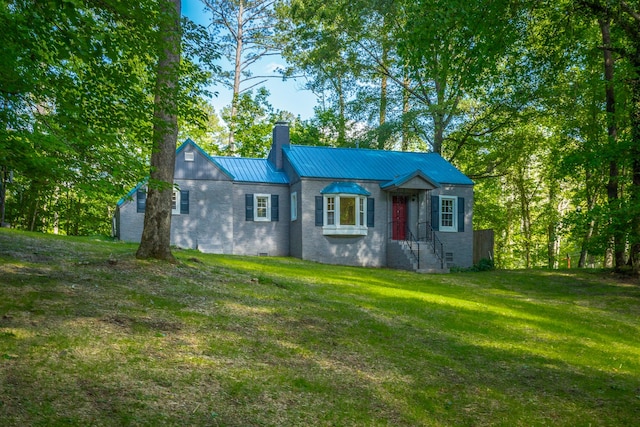 504 1st St, Lafayette, GA 30728 - view of front of property with a chimney, a front lawn, and metal roof