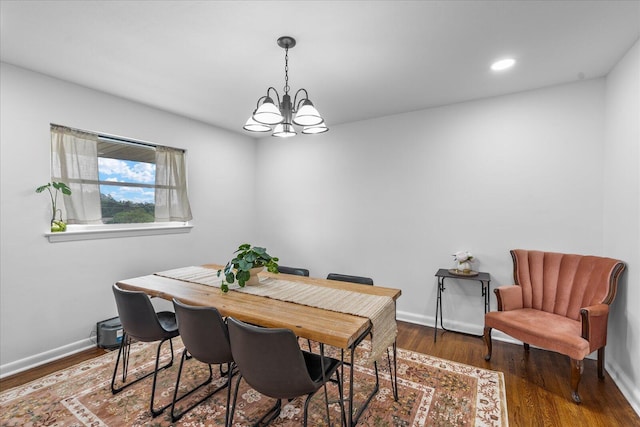 3818 Granada Dr, Chattanooga, TN 37411 - dining room with a chandelier, wood finished floors, baseboards, and recessed lighting
