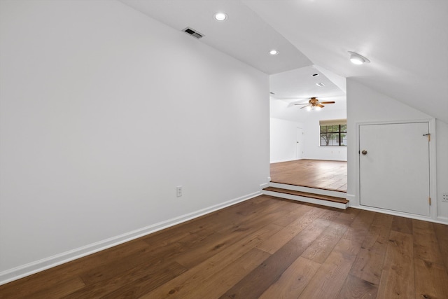 9240 Shay Cv, Ooltewah, TN 37363 - additional living space featuring hardwood / wood-style flooring, vaulted ceiling, recessed lighting, baseboards, and ceiling fan