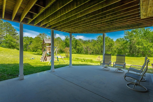 view of patio / terrace featuring a playground