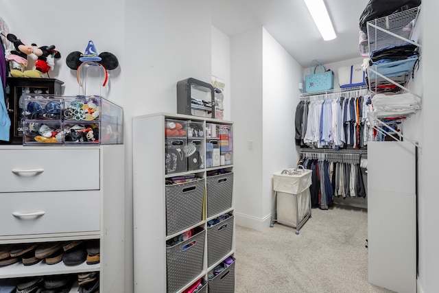 walk in closet featuring carpet floors
