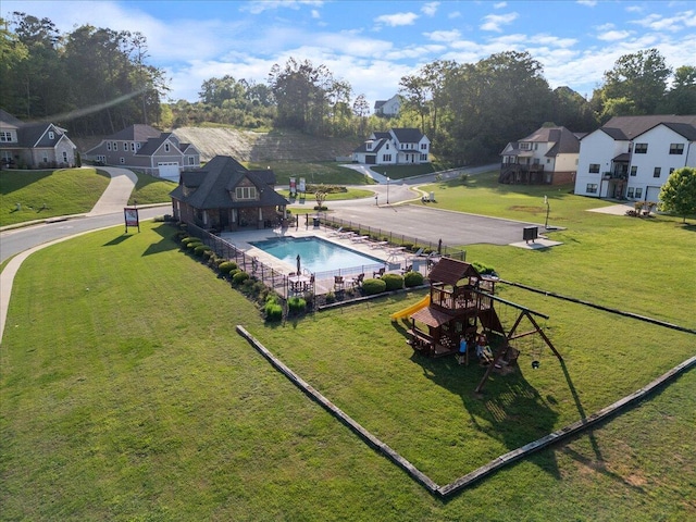 aerial view with a residential view