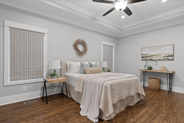 bedroom featuring visible vents, recessed lighting, and wood finished floors