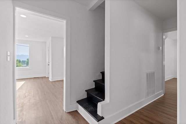 2917 Crescent Cir, Chattanooga, TN 37407 - staircase featuring baseboards, visible vents, and wood finished floors