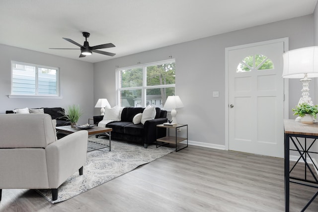 1852 N Prairie Cir, Hixson, TN 37343 - living area featuring ceiling fan, light wood-style flooring, and baseboards