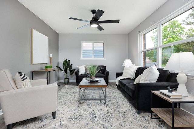1852 N Prairie Cir, Hixson, TN 37343 - living room with ceiling fan, wood finished floors, and baseboards