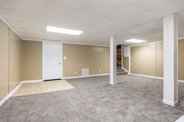 1852 N Prairie Cir, Hixson, TN 37343 - finished basement with carpet flooring, baseboards, stairway, and a paneled ceiling