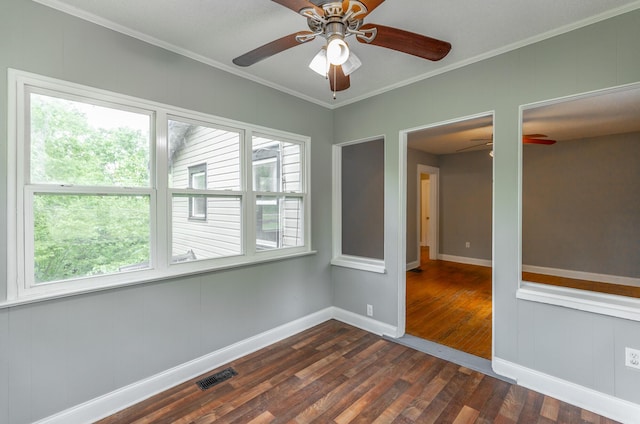 1812 John Ross Rd, Chattanooga, TN 37412 - empty room featuring dark wood finished floors, ceiling fan, ornamental molding, and baseboards