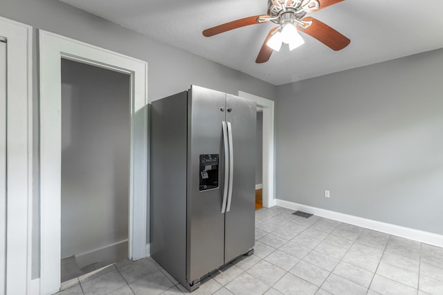 1812 John Ross Rd, Chattanooga, TN 37412 - kitchen featuring stainless steel fridge, ceiling fan, light tile patterned floors, and baseboards