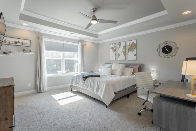 1826 Seven Pines Ln, Chattanooga, TN 37415 - carpeted bedroom featuring a raised ceiling, ornamental molding, a desk, recessed lighting, and baseboards
