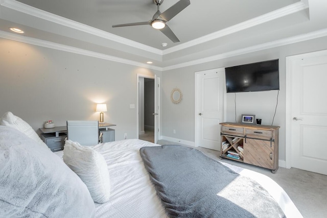 1826 Seven Pines Ln, Chattanooga, TN 37415 - bedroom featuring a raised ceiling, carpet flooring, ornamental molding, baseboards, and recessed lighting