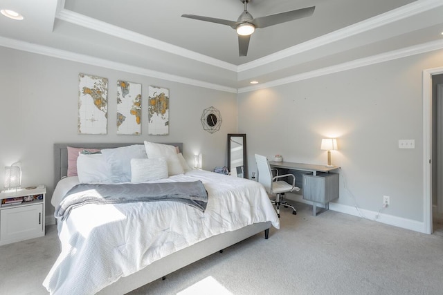 1826 Seven Pines Ln, Chattanooga, TN 37415 - bedroom featuring a raised ceiling, light colored carpet, ornamental molding, recessed lighting, and a ceiling fan