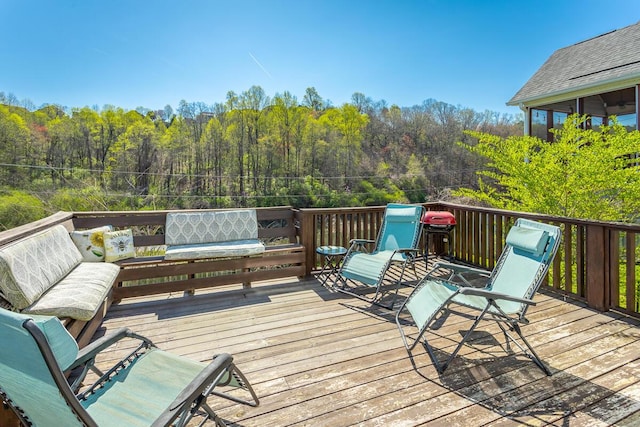1826 Seven Pines Ln, Chattanooga, TN 37415 - wooden deck featuring a view of trees and an outdoor living space