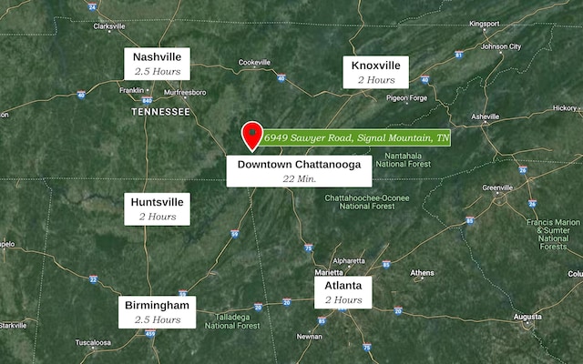 6949 Sawyer Rd, Signal Mountain, TN 37377 - aerial overview of property's location