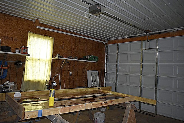 garage with a garage door opener