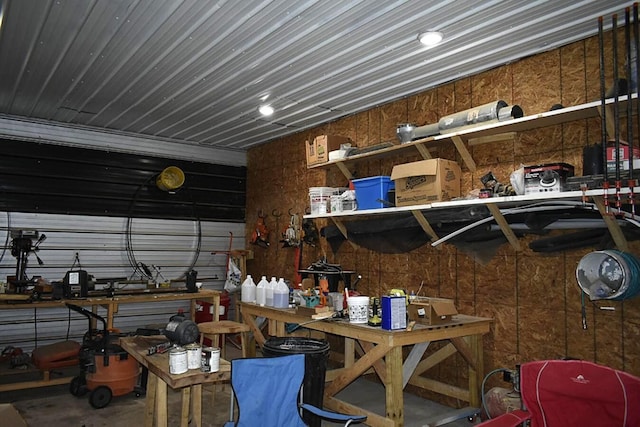 garage featuring a workshop area