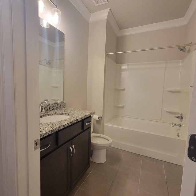 9573 Hastings Way, Ooltewah, TN 37363 - full bath with crown molding, tile patterned flooring, vanity, toilet, and  shower combination