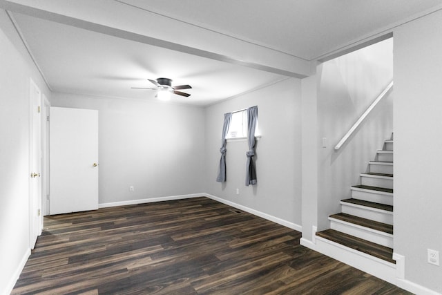 1204 N Long Hollow Rd, Chickamauga, GA 30707 - empty room with dark wood-style flooring, baseboards, and ceiling fan