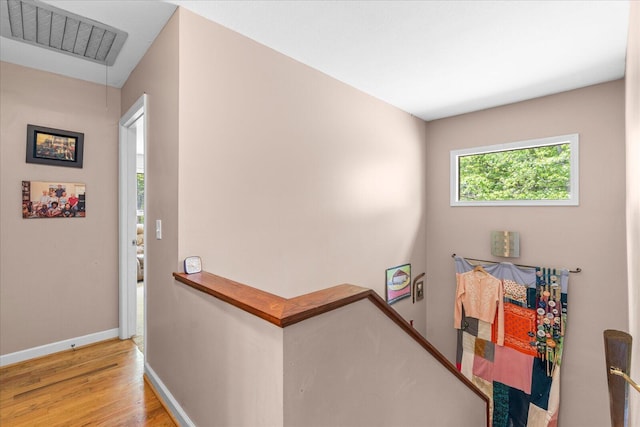612 Carolina Ave, Signal Mountain, TN 37377 - corridor featuring visible vents, baseboards, wood finished floors, and an upstairs landing