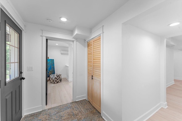 332 Oliver St, Chattanooga, TN 37405 - corridor featuring a wall unit AC, baseboards, wood finished floors, and recessed lighting