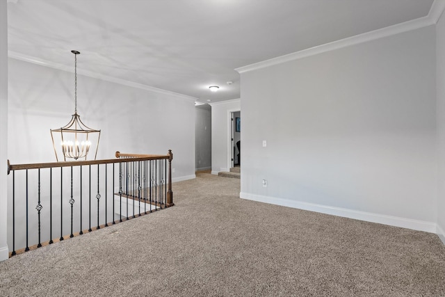9726 Haven Port Ln, Ooltewah, TN 37363 - carpeted empty room featuring an inviting chandelier, ornamental molding, and baseboards