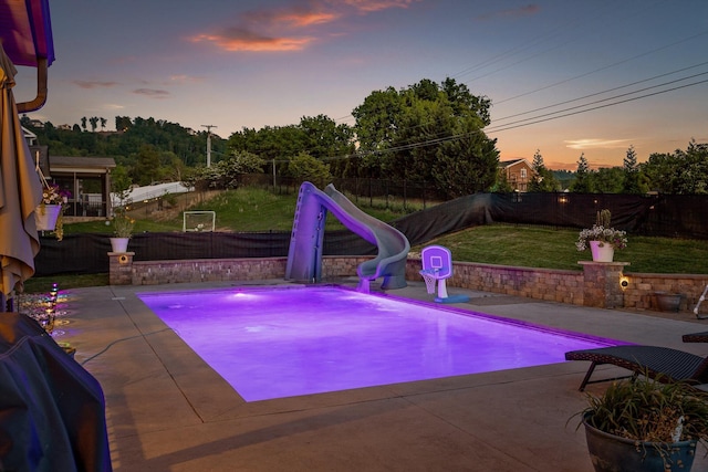 9726 Haven Port Ln, Ooltewah, TN 37363 - view of pool with a yard, a patio, a water slide, and a fenced backyard